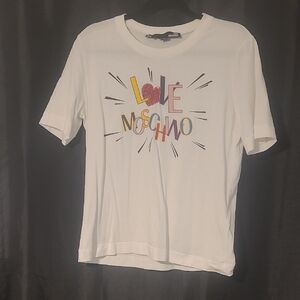 Love Moschino White Tee with Multicolor Logo